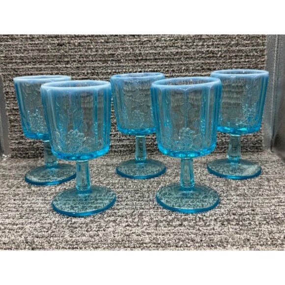 Westmoreland Paneled Grape Blue Opalescent Goblet Wine Glass - 3 available - Picture 2 of 6
